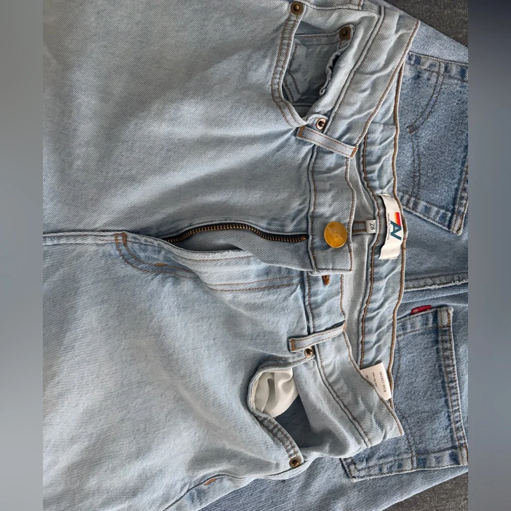 Aviator Nation Light Blue Denim Jeans with Tan Stitching - Picture 2 of 3